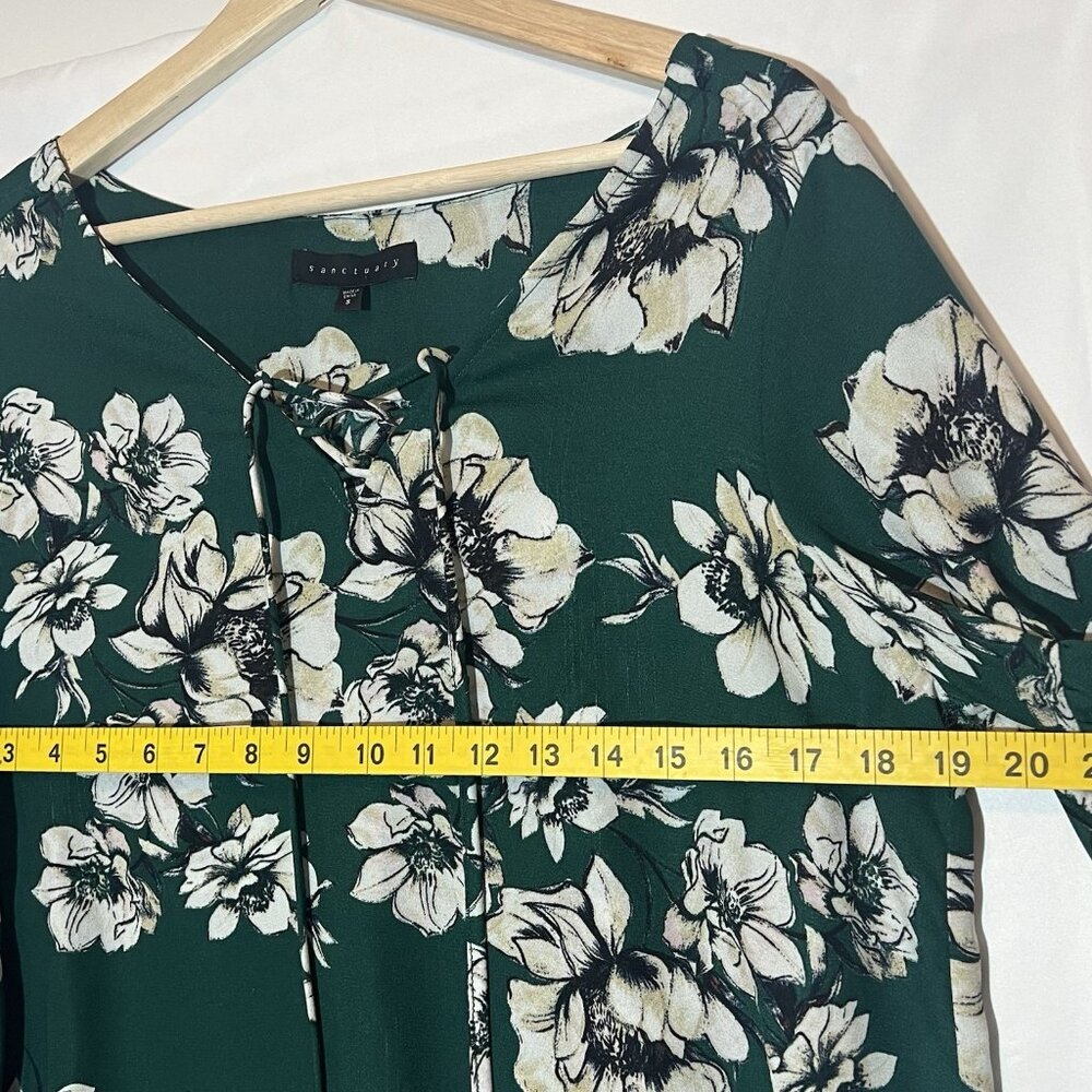 Sanctuary Anthropologie Women Top Small Size Green Floral Long Bell Sleeve - Picture 5 of 9